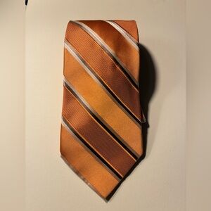 Michael Kors Vibrant Orange and Silver Striped Tie 100% Silk